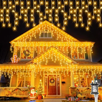 400 LED Icicle Lights 12M Super Bright Christmas Snowing Effect Outdoor Light UK