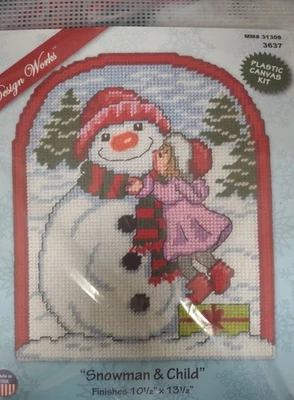 Design Works ~ “Snowman & Child” Wall Hanging ~ Plastic Canvas Kit ~ #3637 - Image 1 of 4