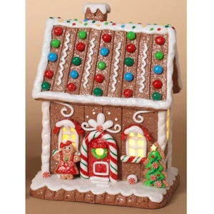 One Holiday Way 7.5-Inch Light Up LED Christmas Faux Gingerbread House Figuri... - Picture 1 of 1