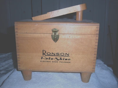Vtg 60s Ronson Roto Shine Magnetic Vintage Shoe Polishing Kit Wood Case Box Only - Image 1 of 4