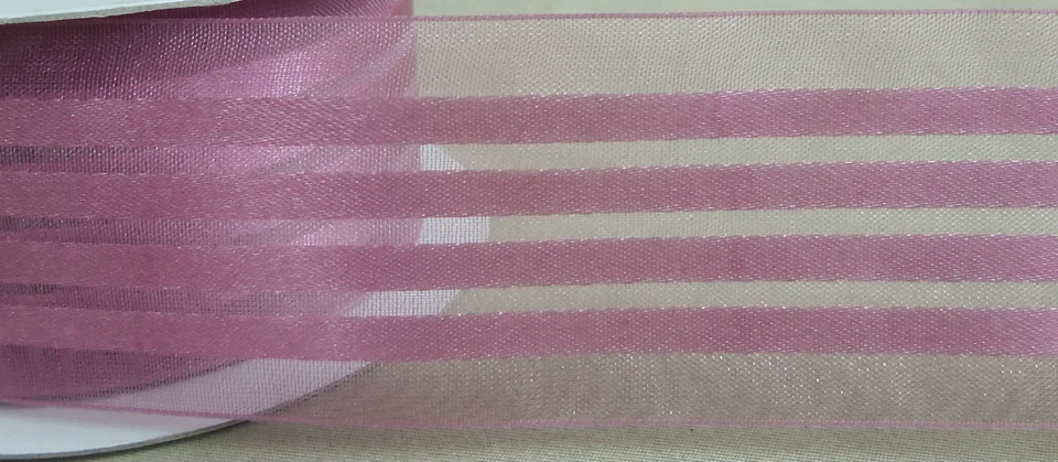 10 yds SHEER & SATIN STRIPE RIBBON  1 1/2" wide (choice of 12 colors) - Image 1 of 1