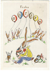 Ostern, Hase, Osterhase bemalt die Eier, Ostereier, alte Ak von 1963