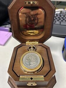 Franklin Mint 1921 Morgan Silver Dollar Collector Pocket Watch
