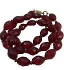 Vintage Strand  Faceted Cherry Glass  Beaded Necklace 16”