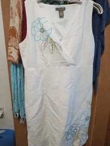 Kenar white linen blend sleeveless dress  lined dress with floral embroidery. 10 - Picture 1 of 4
