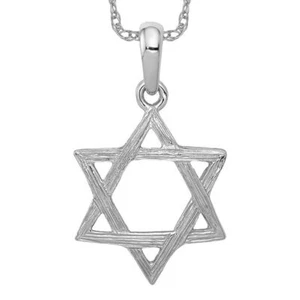 14K Solid White Gold Star of David Necklace - Picture 1 of 12