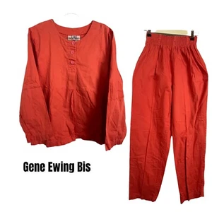 Vintage Bis Bis Gene Ewing Wrinkled Rich Denim 2-Piece Pant Set Size S Orange - Picture 1 of 11