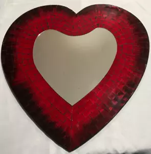 SLIGHT SECONDS! Beautiful Heart Shaped Red Mosaic Mirror 50cm Approx. Fair Trade - Picture 1 of 2