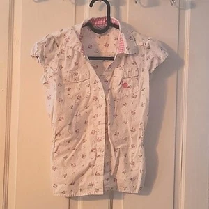 Carhartt Girls Flower Print Button Up Top - Size 6X White Pink Kids - Picture 1 of 5