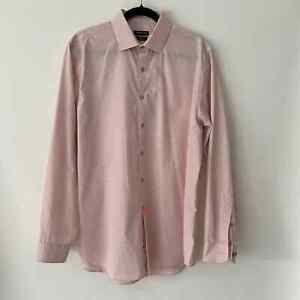 Kenneth Cole pink plaid Slim Fit button front long sleeve shirt 16.5 34/35