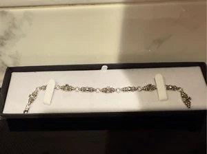 Caviar White Topaz, Sterling Silver, and 18K Gold Link Bracelet - Picture 1 of 15