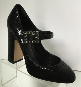 NUEVOS Zapatos de salón Mary Jane Dolce & Gabbana con lentejuelas negras (Talla 37) - Imagen 1 de 12
