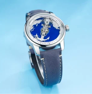OBLVLO Automatic Watch Blue Dial Leather Strap Waterproof Mechanical Wristwatch - Picture 1 of 7