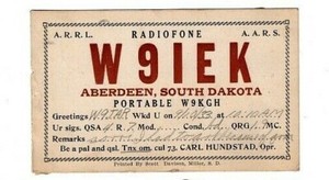 1933 Radio QSL card.  Radiofone W9IEK, Carl Hundstad, Aberdeen, South Dakota