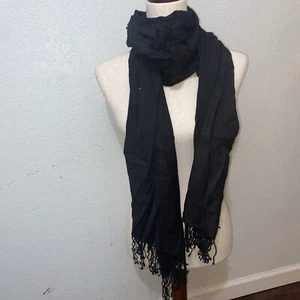 NWT Black Rayon Scarff Shawl Wrap Soft Fringe Solid Comfort Womens Adult ECHO - Picture 1 of 2