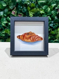 Croissant Oil painting- Original Deep FRAMED sale Morning Food Art Kitchen Decor - Picture 1 of 3