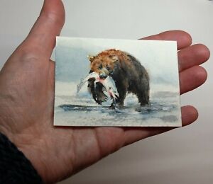 Original Not A Print ACEO watercolour miniature, signed. Bear. Collectable. 