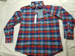 Mizzen+Main Men's medium LEEWARD Blue Red Plaid Standard Fit Long Sleeve Shirt - Picture 1 of 5
