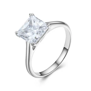 Wedding Jewelry Cushion Cut 8x8mm 2.7ct Cubic Zirconia Silver 925 Solitaire Ring - Picture 1 of 11