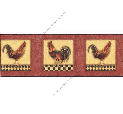 Тосканский красный петух курица свиток рамка желтовато-коричневый черный клетчатый обои границы - Изображение 1 из 3