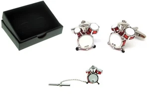 Música de batería gemelos regalo eslabones bateristas novedad camisa de vestir + corbata y caja - Imagen 1 de 3