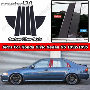 6Pcs Carbon Fiber Pattern BC Pillar Post Trim For Honda Civic Sedan G5 1992-1995 - Foto 1 di 12