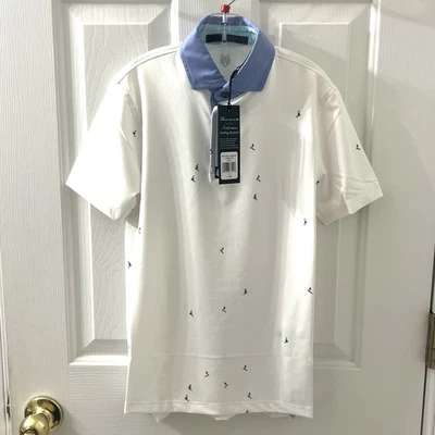 Greyson Youth Boys White First Tracks Ski Golf Polo Shirt Size L 8-9 New W/tag - Image 1 of 4