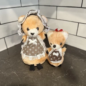 Extrem seltener Vintage brauner Teddybär und Kind mit Schürze Made in Korea - Bild 1 von 8