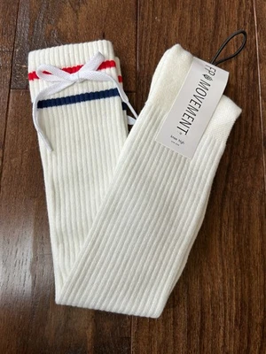 Meias Free People Foul Shot altura do joelho listras brancas Varsity com arco tamanho único - Imagem 1 de 4
