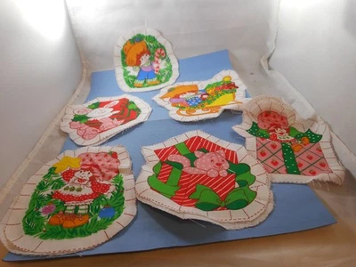 Conjunto de 6 enfeites de férias vintage de morango para bolo curto tecido cortado e costurado - Imagem 1 de 2