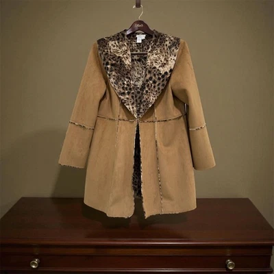 Abrigo Y2K Vintage Coldwater Creek Imitación Gamuza Leopardo de las Nieves Imitación Piel Forrado Foto 1 de 3