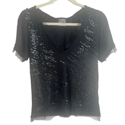 Rojo Valentino Negro Tejido Lentejuelas Tul Lazo Manga Corta Cuello Talla Mediana Foto 1 de 4
