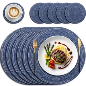 Round Braided Placemats Set Of 6 Table Mats For Dining Tables Woven Washable Non - Picture 1 of 7