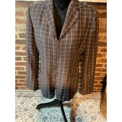 Blazer a Cuadros Liz Claiborne Villager Forrado con Cremallera Gris Rojo Blanco Talla 12 Foto 1 de 4