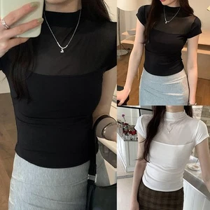 Everyday Wear Women's Retro Style Top Featuring Short Sleeves and Mesh - Picture 1 of 28