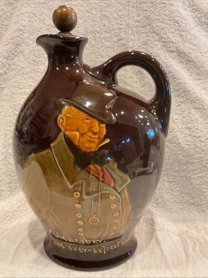 Royal Doulton Dewar’s Kingsware Flask Night Watchman Embossed  Brass Cork 7 1/2” - Image 1 of 4