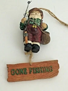 Christmas Hanging Ornament Santa Clad in Fishing Gear ”Gone Fishing” 5"T - Picture 1 of 7