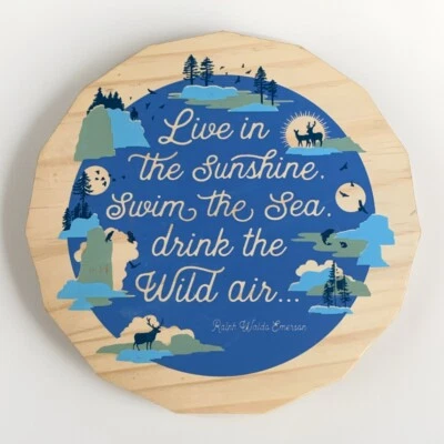 Cuadro de letrero de poema de madera redondo de 10" Here & There Ralph Waldo Emerson arte de montaje en pared Foto 1 de 4
