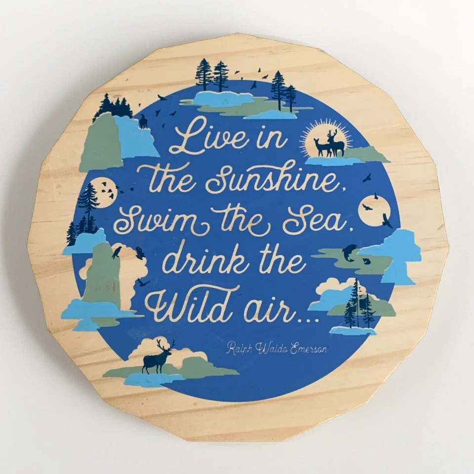 Cuadro de letrero de poema de madera redondo de 10" Here & There Ralph Waldo Emerson arte de montaje en pared Foto 1 de 4