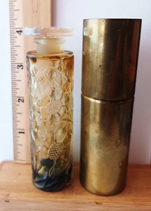 Vintage Rene Lalique Les Cinq Fleurs Perfume Bottle. Empty with Brass case. 4" - Picture 1 of 9