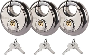 Stainless Steel Disc Locks, 3-Pack, Keyed Alike, Brass 4-Pin Cylinder, 3/ - Picture 1 of 12
