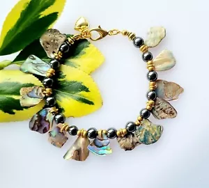 Gorgeous Paua Shell & Non Magnetic Hematite Bracelet - Picture 1 of 3