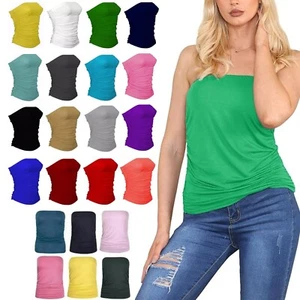 Ladies Boobtube Bandeau Strapless Side Ruched Gather Plain Crop Bra Vest Top - Picture 1 of 25
