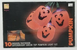 Vintage Halloween Blow Mold Pumpkin Light Set of 10 Jack O Lantern Decor String - Picture 1 of 5