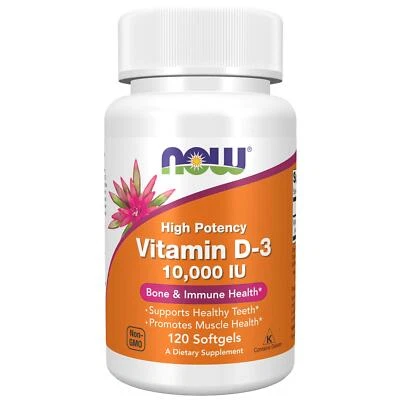 NOW Foods Vitamin D3 10,000iu 120 Softgels Strong Bones & Immune System Support