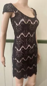Black Lace / nude fabric lined Dress short sleeved size AU 8 - Bild 1 von 6