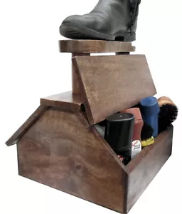 Schuhputzschrank massiv Mangoholz freistehend Deckel Aufbewahrung Schuhliebhaber Geschenk - Bild 1 von 4