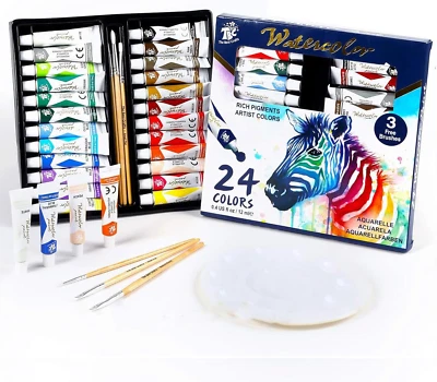 TBC THE BEST CRAFTS TBC Watercolour Paint Set, Professional Painting Supplies Set 24 X 12Ml Water Co
