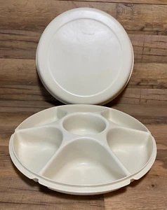 VTG. TUPPERWARE - LARGE 14" DIVIDED SERVING TRAY- VEGGIE FRUIT CHIPS DIP - 1666 - Picture 1 of 3