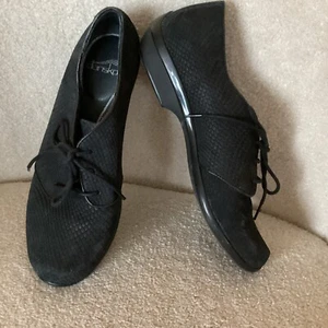 Dansko Shoes Womens 39 Louise Casual Heeled Oxford Black Textured Suede Leather - Picture 1 of 5